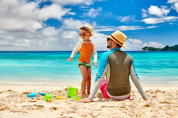 Three Year Old Toddler Boy Beach Father Summer Family Vacation — Stock Photo, Image