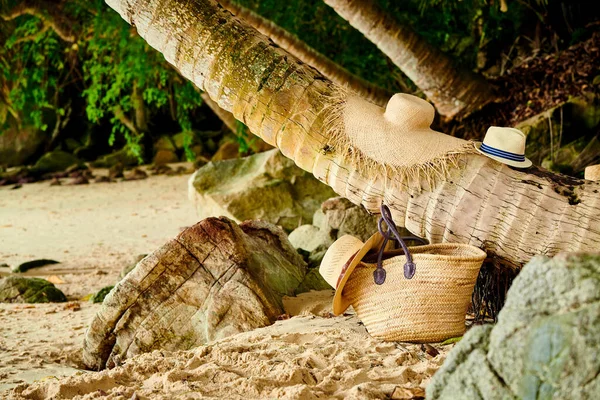 Пляжний Мішок Капелюхи Пальмою Мае Сейшельські Острови — стокове фото