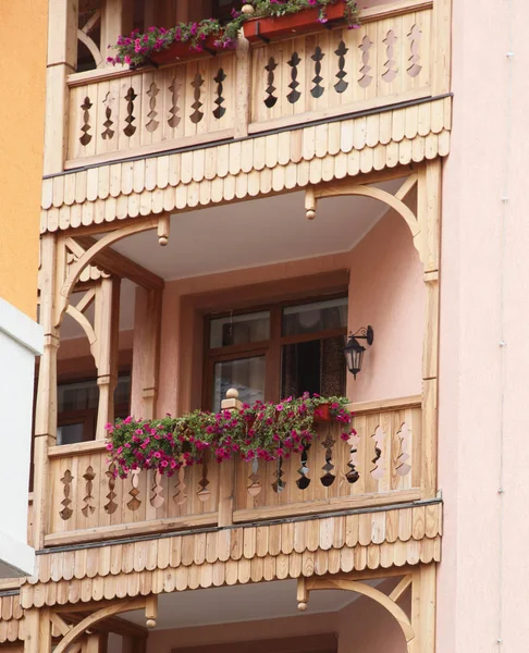 Wooden Balconies Flower Beds — Stock Photo, Image