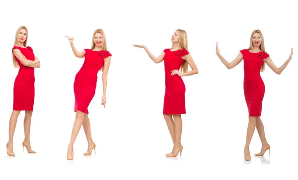 Woman in red dress isolated on white — Stock Photo, Image