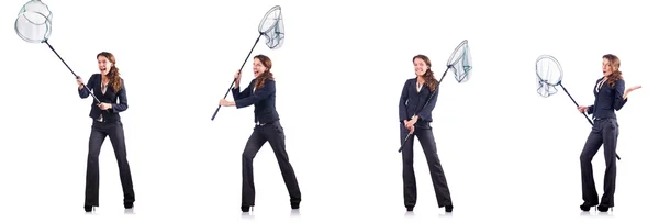 Mulher com rede isolada em branco — Fotografia de Stock