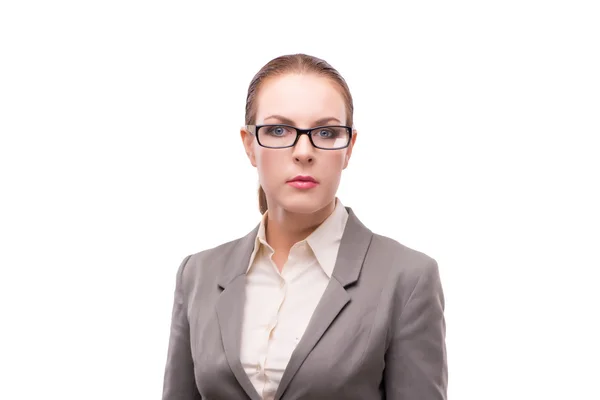 Strict serious businesswoman isolated on white — Stock Photo, Image