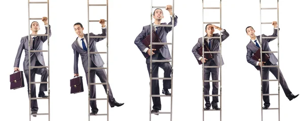 Affärsman klättra stegen isolerad på vit — Stockfoto