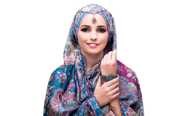 Muzułmańska kobieta koncepcja moda na białym tle — Zdjęcie stockowe