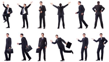 Beyazda izole edilmiş iş adamı kolajı