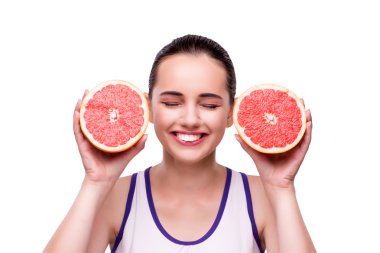 Beyaz izole greyfurt kadınla