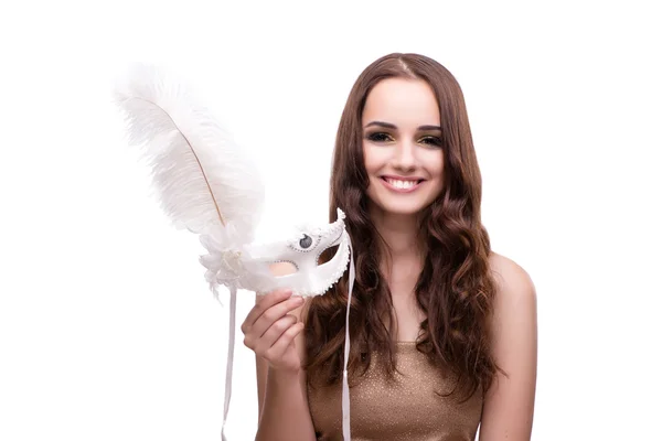 Kadın beyaz izole karnaval maskesi — Stok fotoğraf
