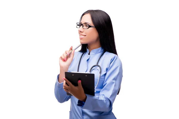 Jeune femme médecin dans le concept médical isolé sur blanc — Photo