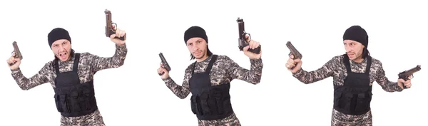 Żołnierz z bronią odizolowany na biało — Zdjęcie stockowe