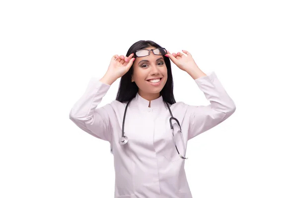 Doctora joven en concepto médico aislada en blanco — Foto de Stock