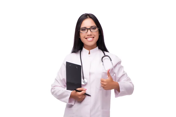 Jovem médica em conceito médico isolado em branco — Fotografia de Stock