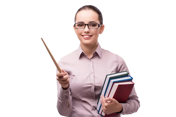 Joven estudiante con libros aislados en blanco — Foto de Stock