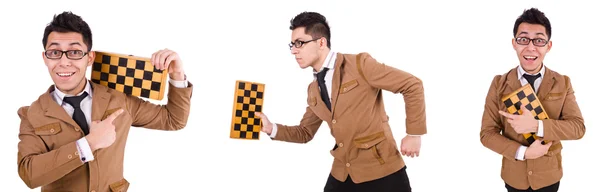 白い上に隔離された面白いチェスプレーヤー — ストック写真