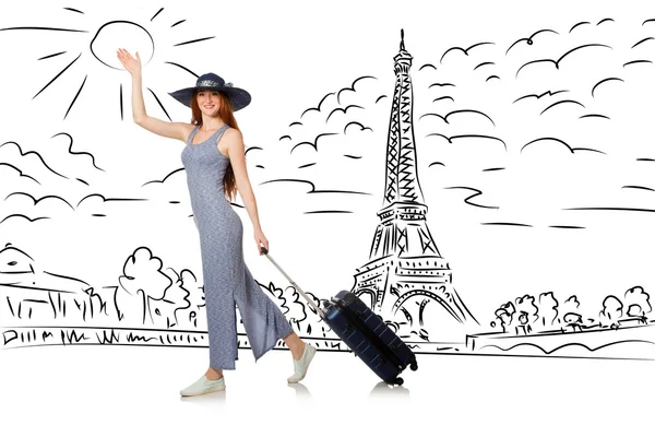 Ung kvinna reser till Paris — Stockfoto