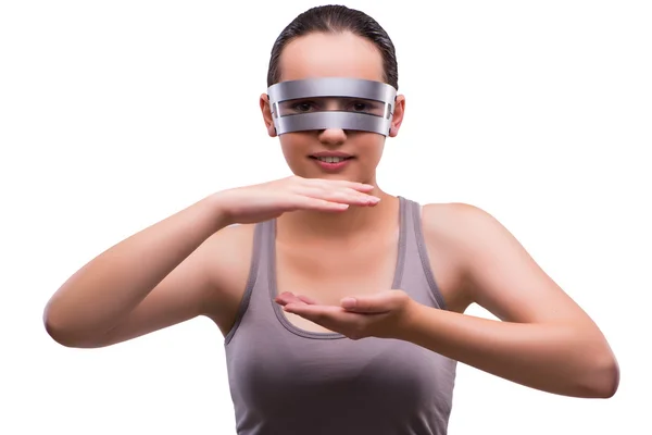 Kobieta z techno okulary na białym tle — Zdjęcie stockowe