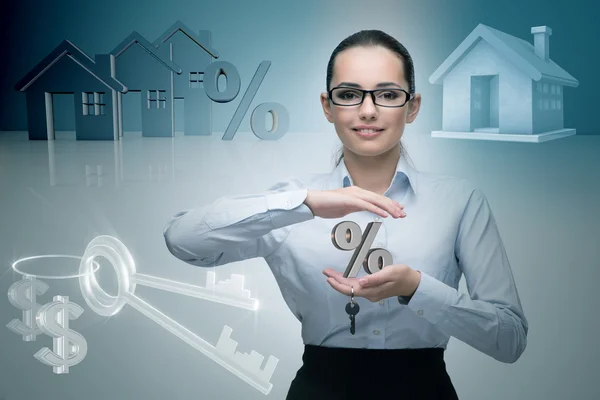 Kobieta interesu koncepcja kredyt hipoteczny nieruchomości — Zdjęcie stockowe