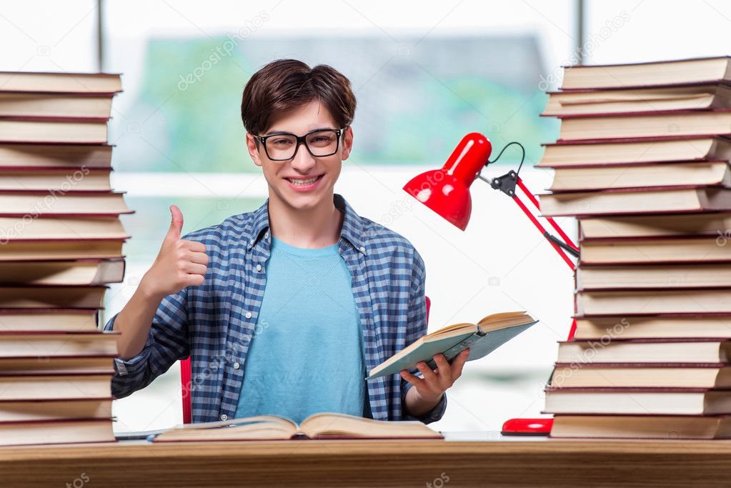 Young male student preparing for high school exams