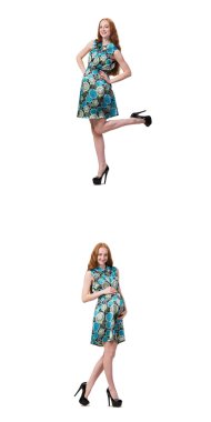 Karmaşık görüntülü hamile kadın beyazda izole edilmiş.