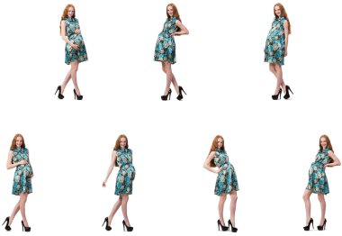 Karmaşık görüntülü hamile kadın beyazda izole edilmiş.