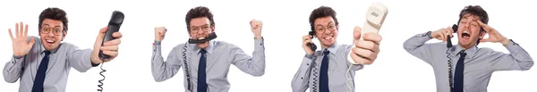 Funcionário de call center irritado em colagem — Fotografia de Stock