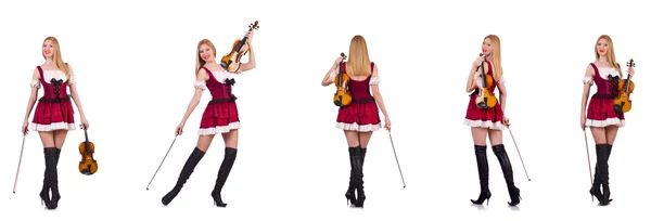 Bayersk flicka spelar fiol isolerad på vit — Stockfoto