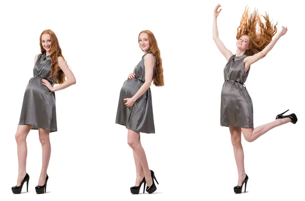 Donna incinta in immagine composita isolata su bianco — Foto Stock
