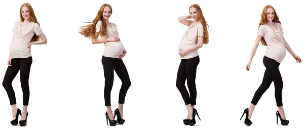 Беременная женщина на композитном изображении изолирована на белом — стоковое фото