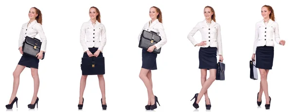 Бізнес-леді з портфелем ізольовані на білому — стокове фото