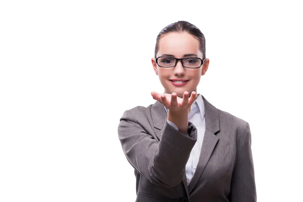 Femme d'affaires tenant les mains isolées sur blanc — Photo