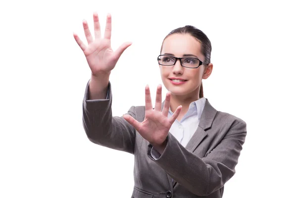 Empresaria cogida de la mano aislada en blanco — Foto de Stock