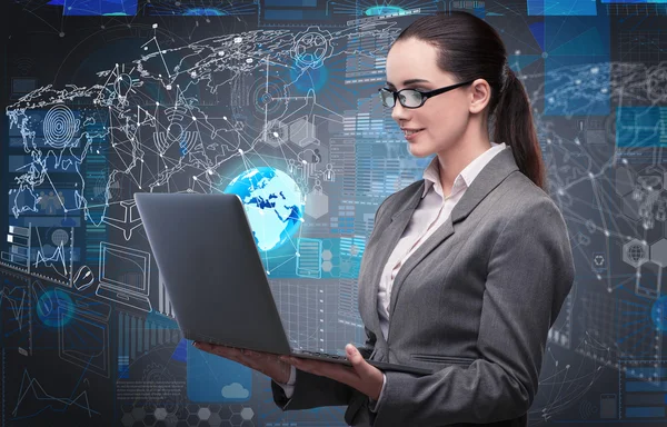 Young businesswoman in data management concept — Stock Photo, Image