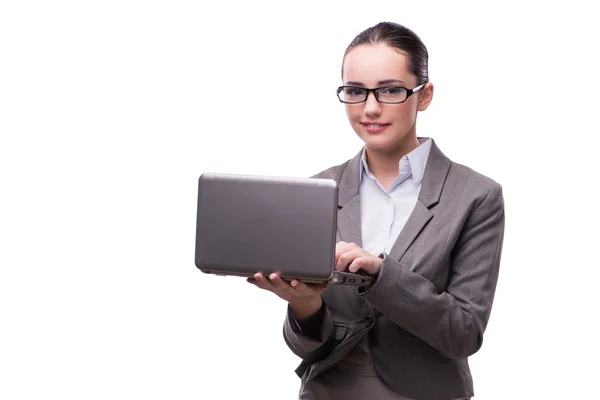 Femme d'affaires avec ordinateur portable isolé sur blanc — Photo