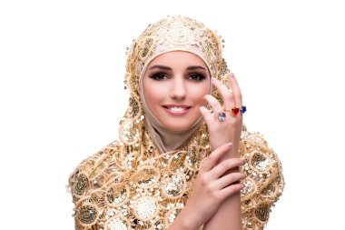 Müslüman kadın moda kavramı üzerinde beyaz izole