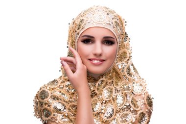 Müslüman kadın moda kavramı üzerinde beyaz izole