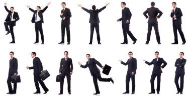 Beyazda izole edilmiş iş adamı kolajı