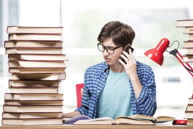 Okul sınavlarına hazırlanan genç bir öğrenci.