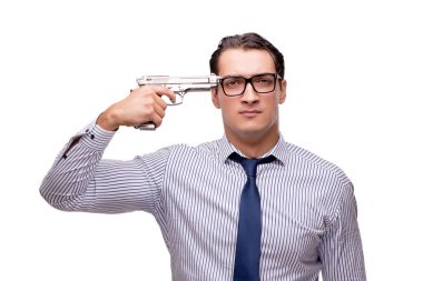 Beyaz izole silahla genç işadamı