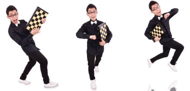 Beyaz üzerine izole komik satranç oyuncusu