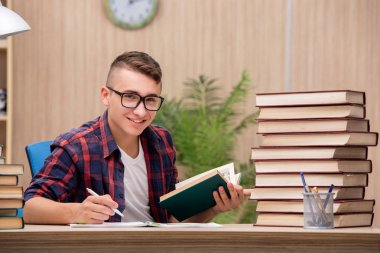 Okul sınavlarına hazırlanan genç bir öğrenci.