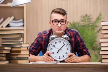 Okul sınavlarına hazırlanan genç bir öğrenci.