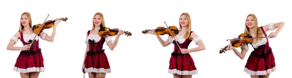 Menina bávara tocando o violino isolado no branco — Fotografia de Stock