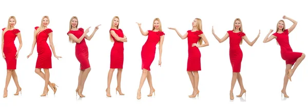 Mujer en vestido rojo aislado en blanco —  Fotos de Stock