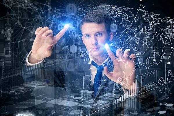 Young man in data management concept — Stock Photo, Image