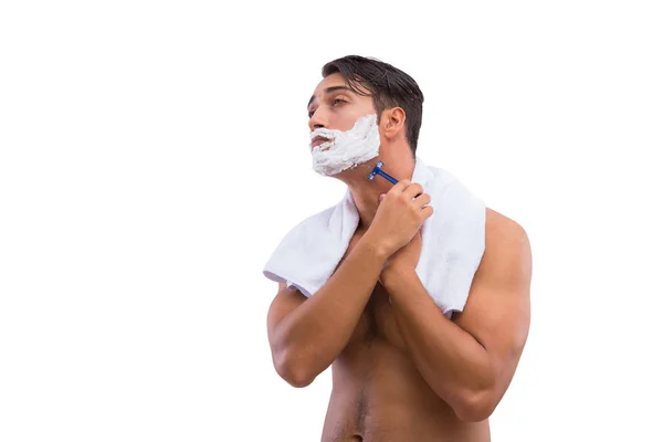 Man shaving isolated on the white background — Stock Photo, Image