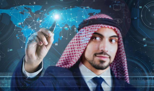 Arabische man in sociaal netwerk concept — Stockfoto