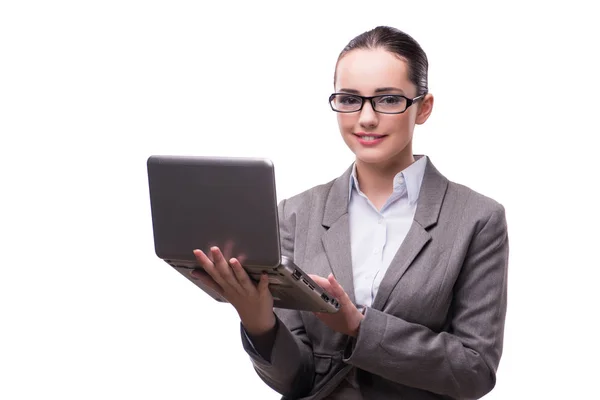 Empresária com laptop isolado em branco — Fotografia de Stock