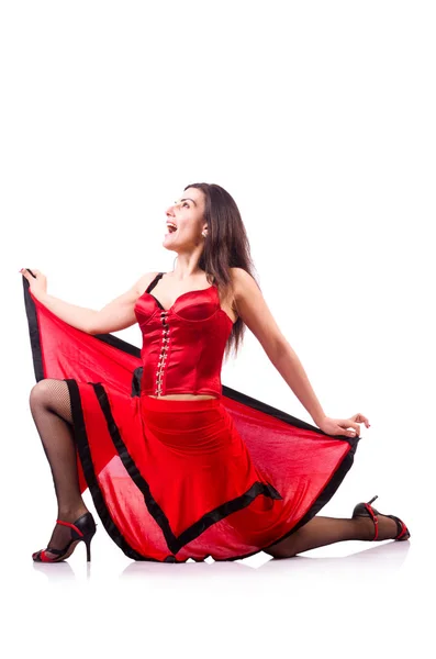 Mujer bailando danza tradicional española aislada sobre blanco —  Fotos de Stock