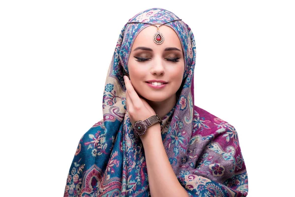 A divat fogalmát elszigetelt fehér muszlim nő — Stock Fotó