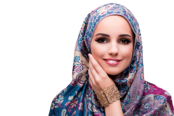 Muslimsk kvinna i fashion-konceptet isolerad på vit — Stockfoto