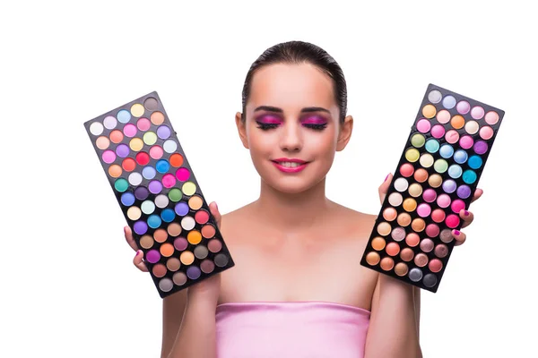 Mujer eligiendo colores para su maquillaje —  Fotos de Stock